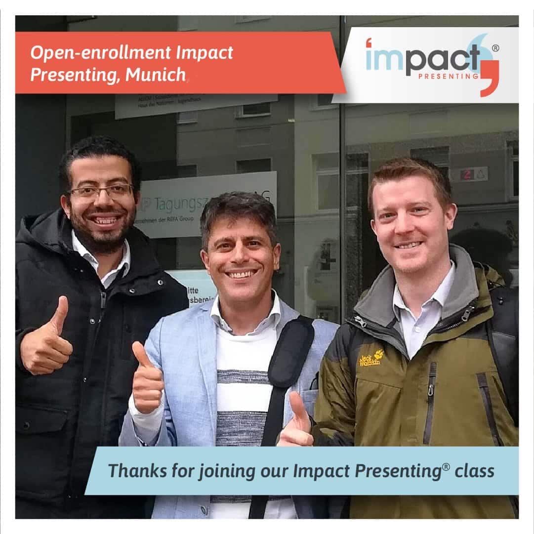 Photo of teacher and students of public speaking class in munich germany